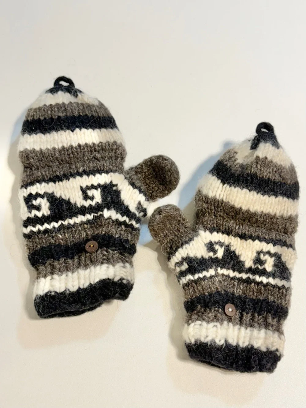 Wool Himalayan Nordic mittens fingerless gloves convertible glomitts flap button